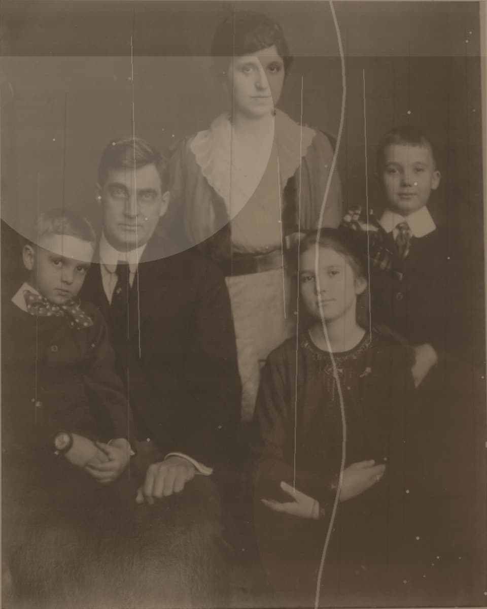 Sample damaged vintage family portrait before restoration